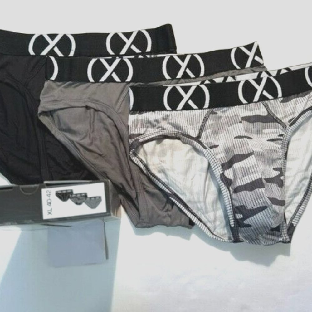 2(x)ist - Size "XL" Lead & Tech Camo No Show Brief 3-Pack, Gray/Black/Camo